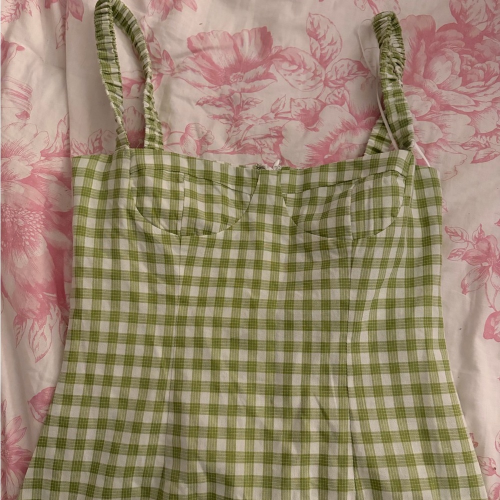 Princess Polly Light Green and White Gingham Mini Dress